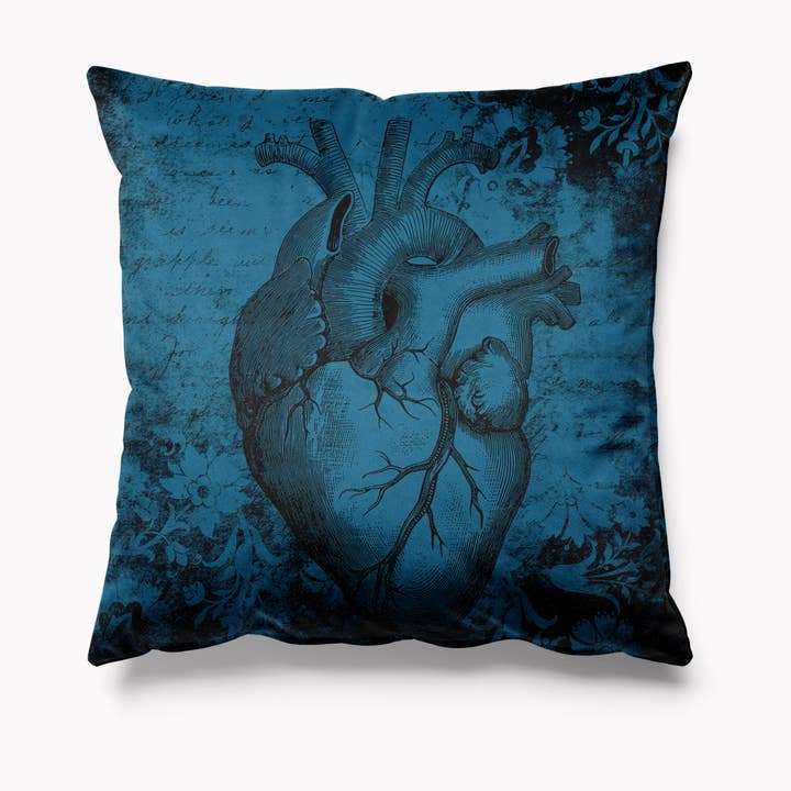 Almofada Crepy e Horror Veludo Anatómico Coração - Azul por atacado de Kitsch Republic
