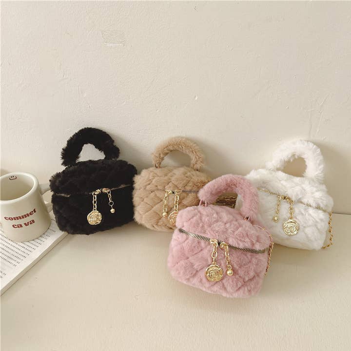 Children's Plush Chain bucket bag Crossbody Bags for wholesale by Little Trendy