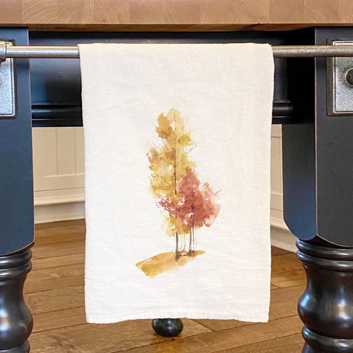 Watercolor Fall Trees (Group) - Cotton Tea Towel for wholesale by North & Pine