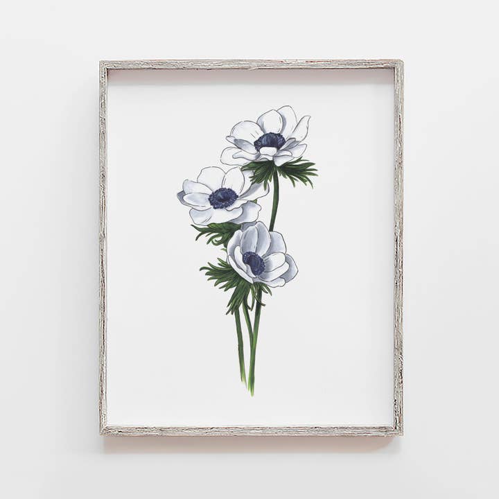 White Anemone Flower Art Print for wholesale by JesMarried