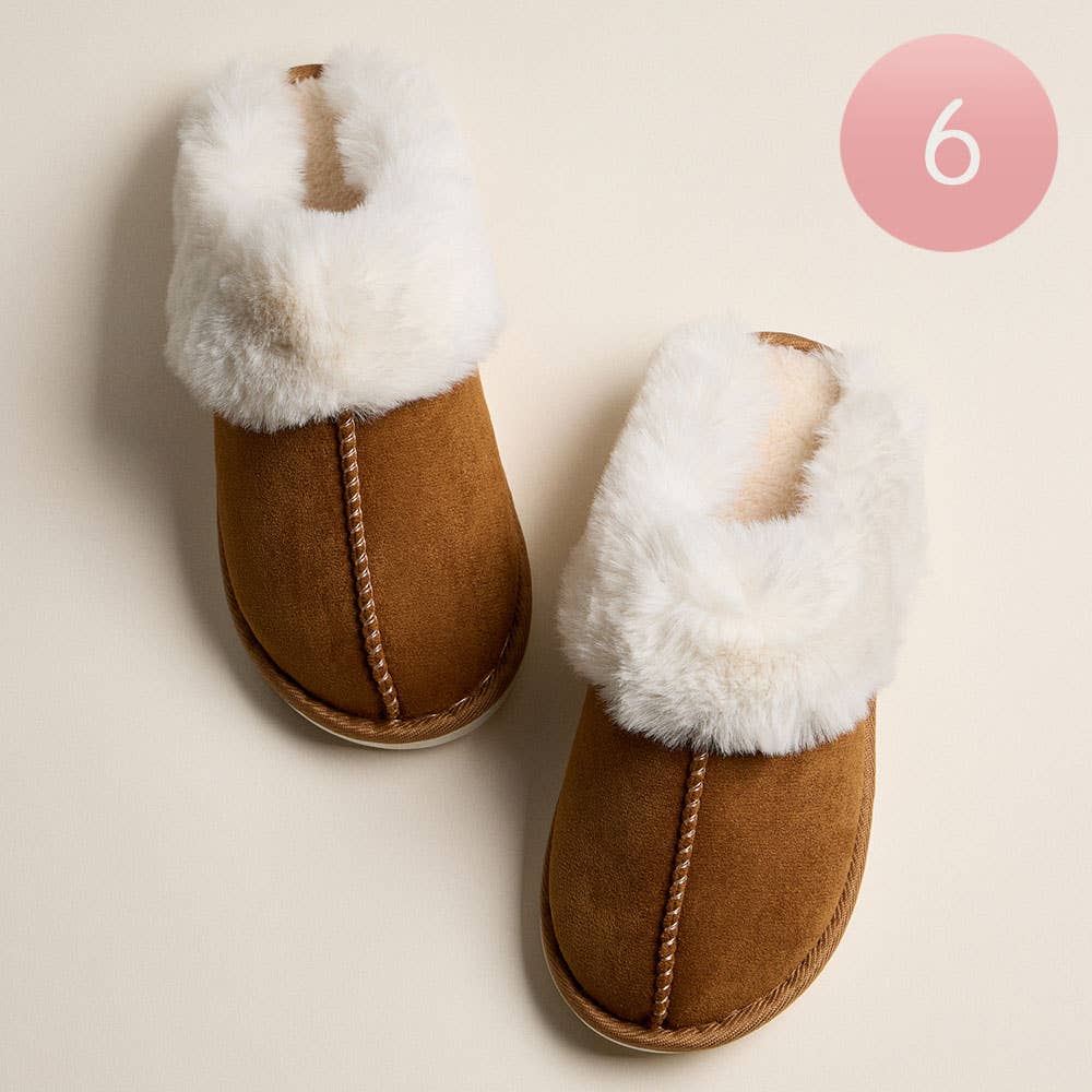 Sensibling Corp. - Vendita all'ingrosso Pantofole - Donna - 6 paia - Pantofole da interno con punta tonda, spesse in finta pelliccia e consistenza in camoscio, morbide Sherpa.4