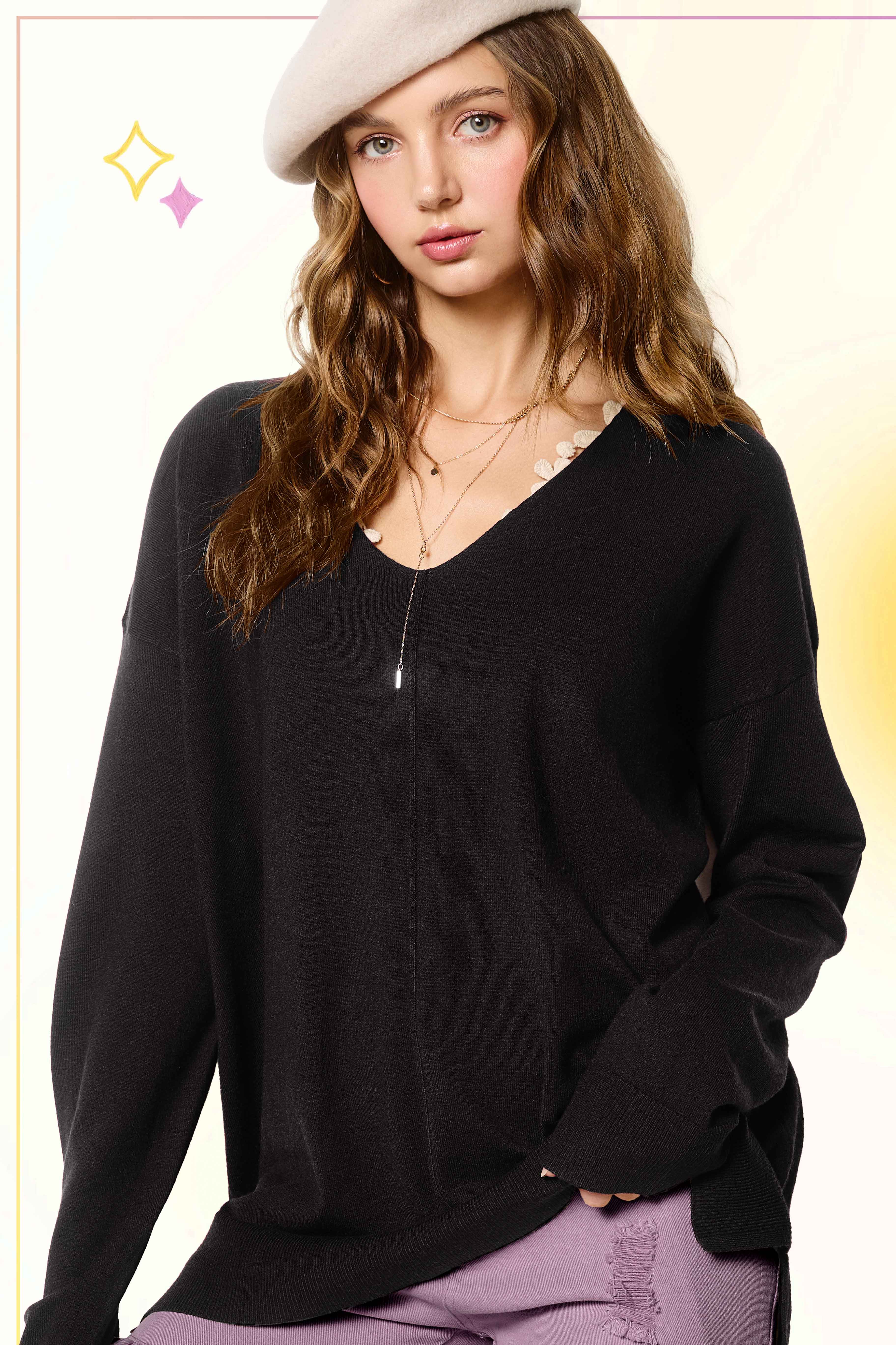 La Miel - Wholesale Knit Sweater - Women's - JBS3122-Stretchy V-neck Long Sleeve Lightweight Knit Top29