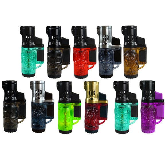 Novelty Closeout - Wholesale Lighter - Molded Sugar Skull Torch Lighter Assortment- 12/Pack