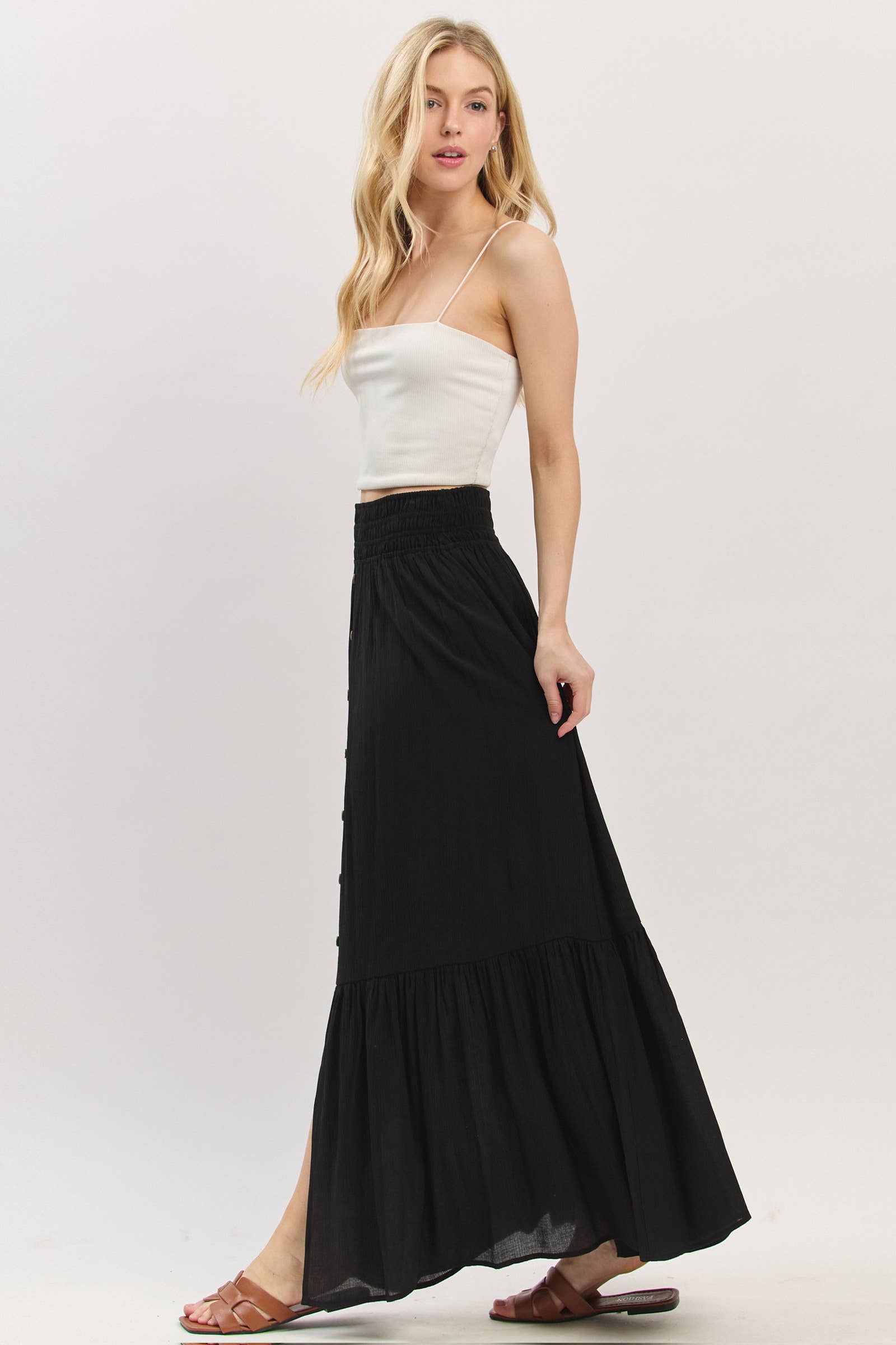 Final Touch - Wholesale Skirt - Women's - Tiered Center Slit Maxi Skirt - VS3399A9