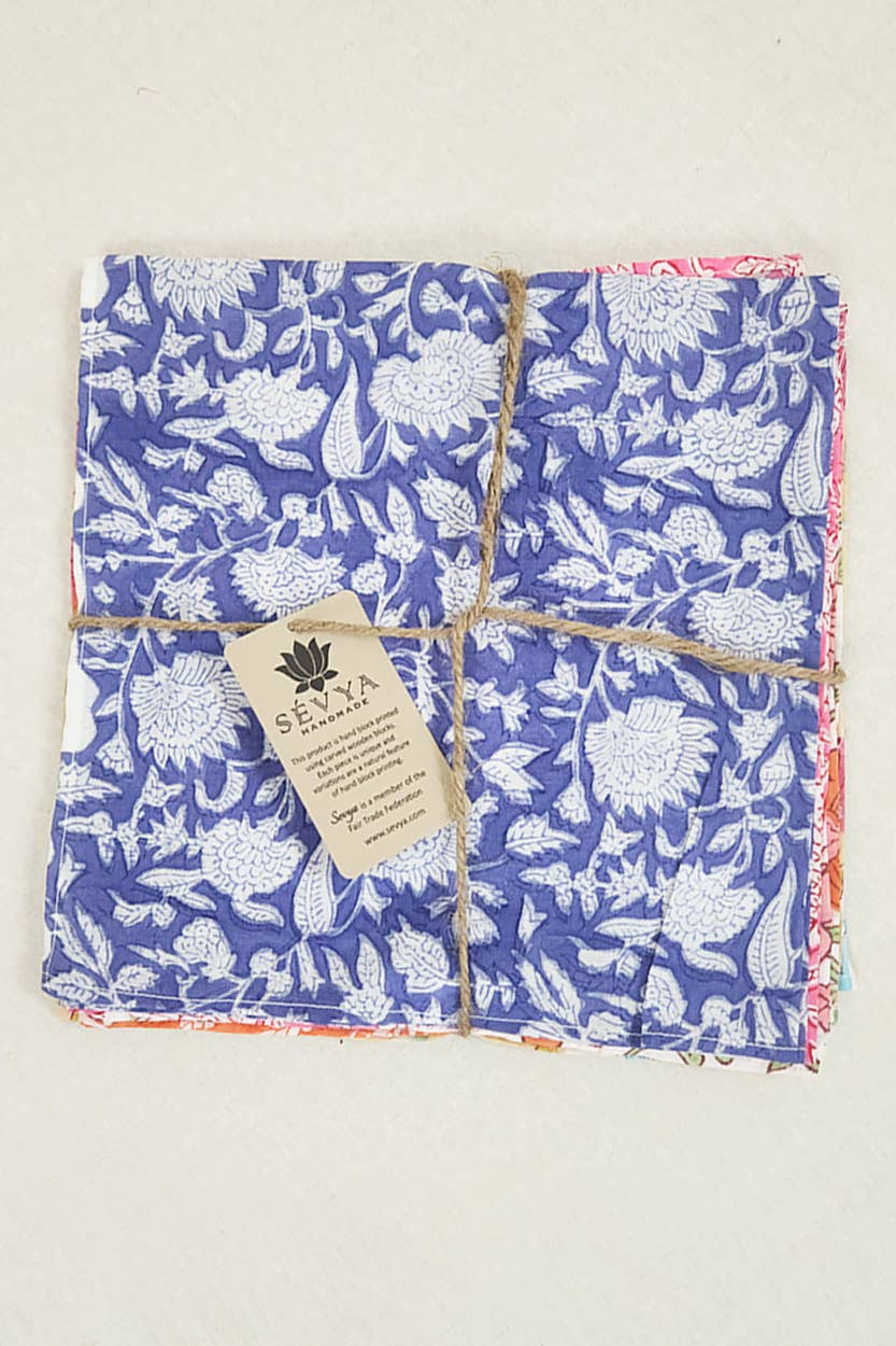 Sevya Handmade - Wholesale Dinner & Cloth Napkin - Floral Block Print Napkins, Set of 61