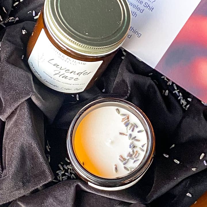 Gather In Flame Candle Co. - Wholesale Jar/Filled Candle - Lavender Haze Candle – Mahogany, Lavender & Cedar3