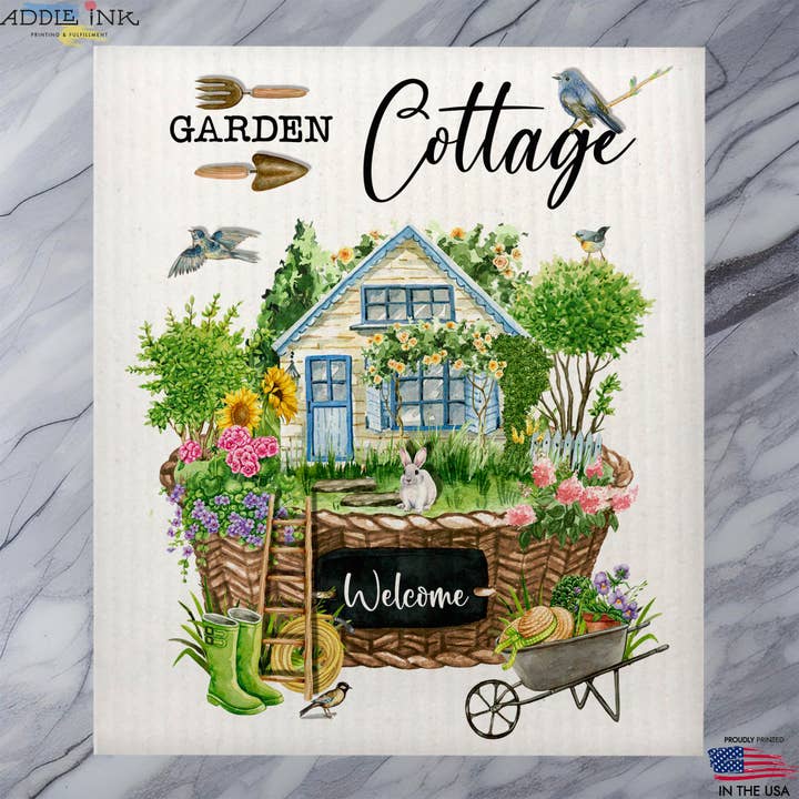 Floral Garden Summer Cottage Swedish Dish Cloth Sponge for wholesale by ADDLE iNK