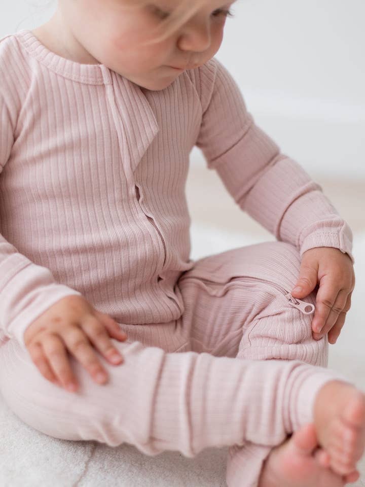 Mila & Co. - Wholesale Jumpsuit - Baby - Ribbed Zipper Romper | Blush