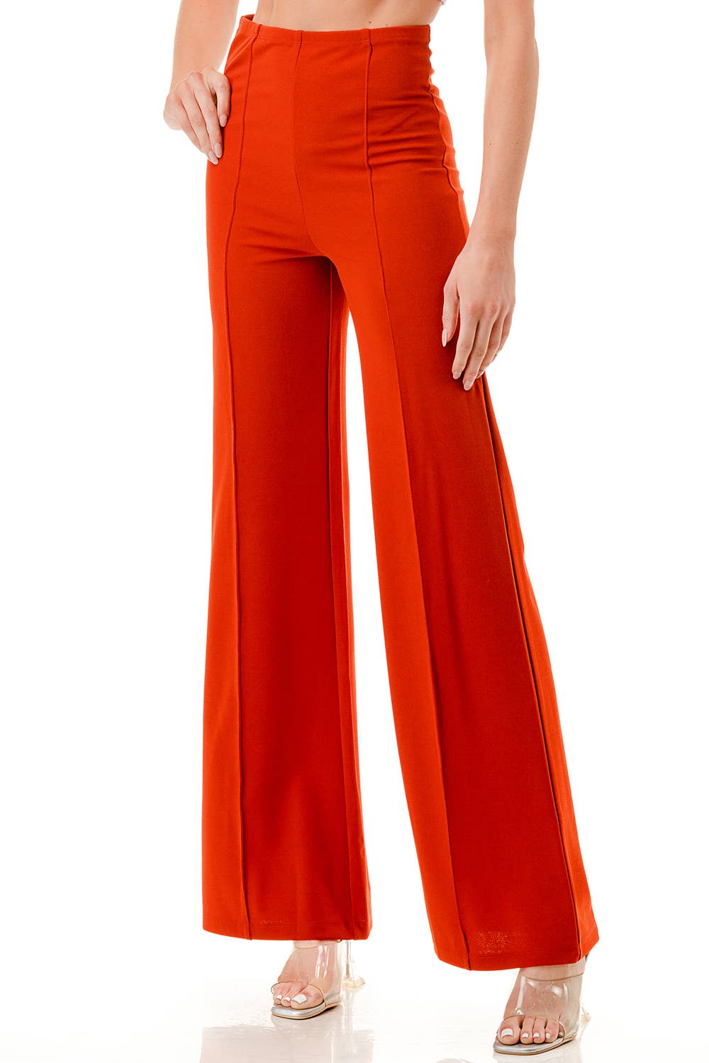 Color 5 - Wholesale Pants - Women's - Solid color wide leg high waist dressy pants with trim line8