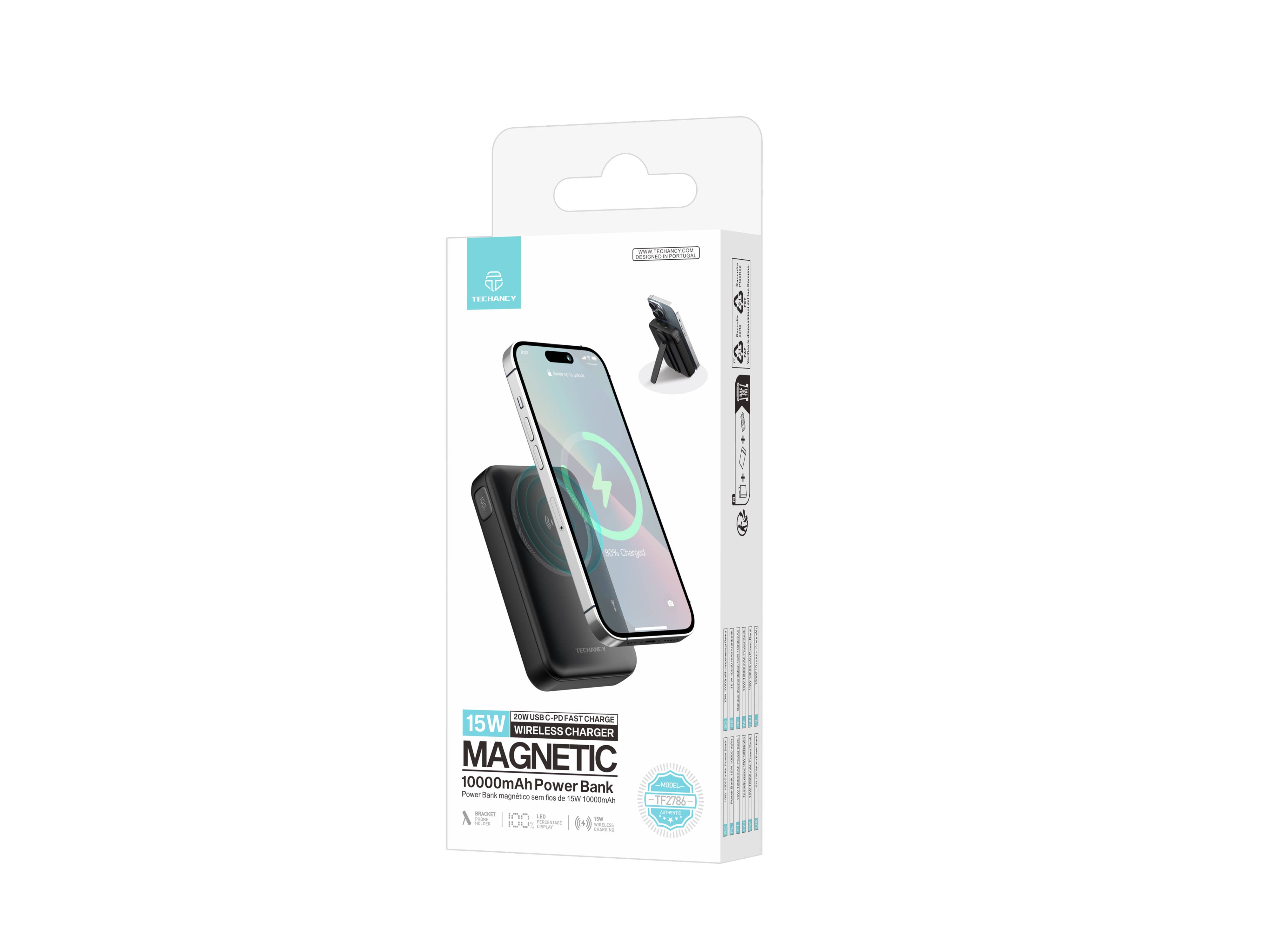TECHANCY - Wholesale Portable Charger - Techancy Magnetic Power Bank TF2786, 10000mAh, 15W Wireless 3