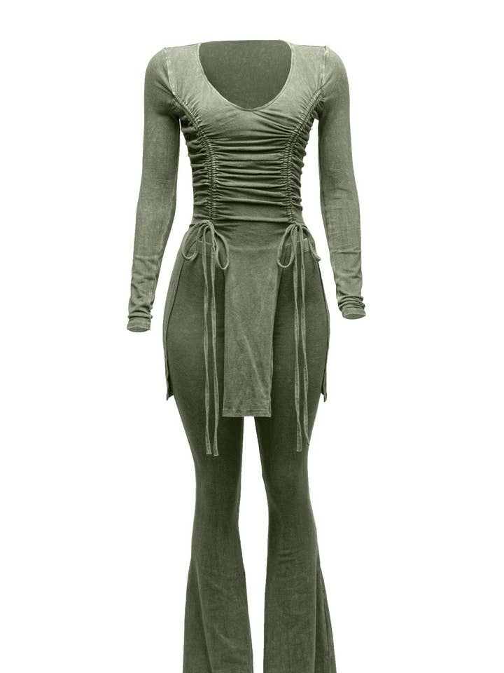 MINERAL WASH TOP AND BELL BOTTOM PANTS SET for wholesale by Boswell