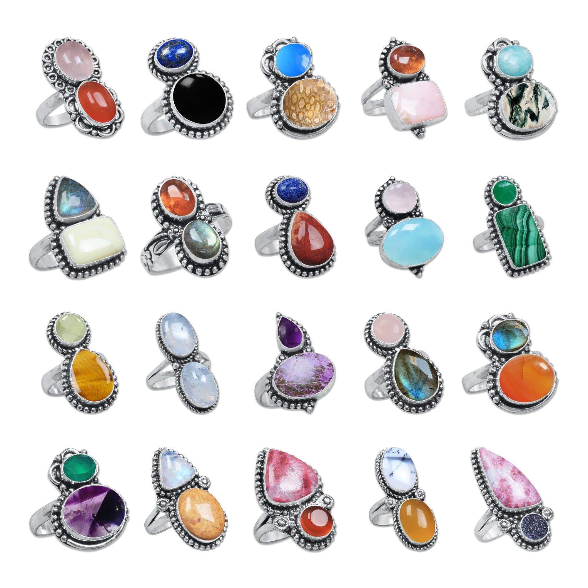 Handmade Jewels - Wholesale Cocktail/gelegenheidsring - Meerstenen Ringen – Handgemaakt, Zilvergeplateerd, Boho Stijl (Vaste Maten US 6–10)0