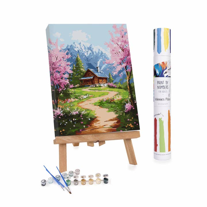 Chalé de Montanha em Flor – Pintura por Números de Primavera por atacado de Winnie's Picks