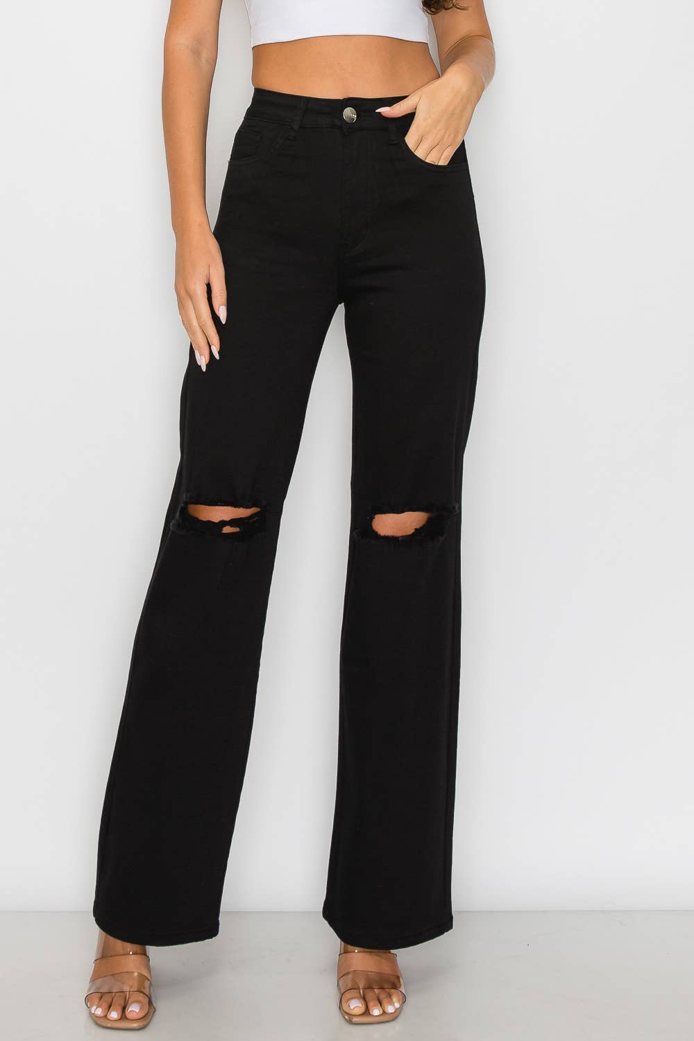 LVB-230 BLACK HIGH WAISTED STRETCHY COLORED WIDE LEGS JEANS for wholesale on Faire5