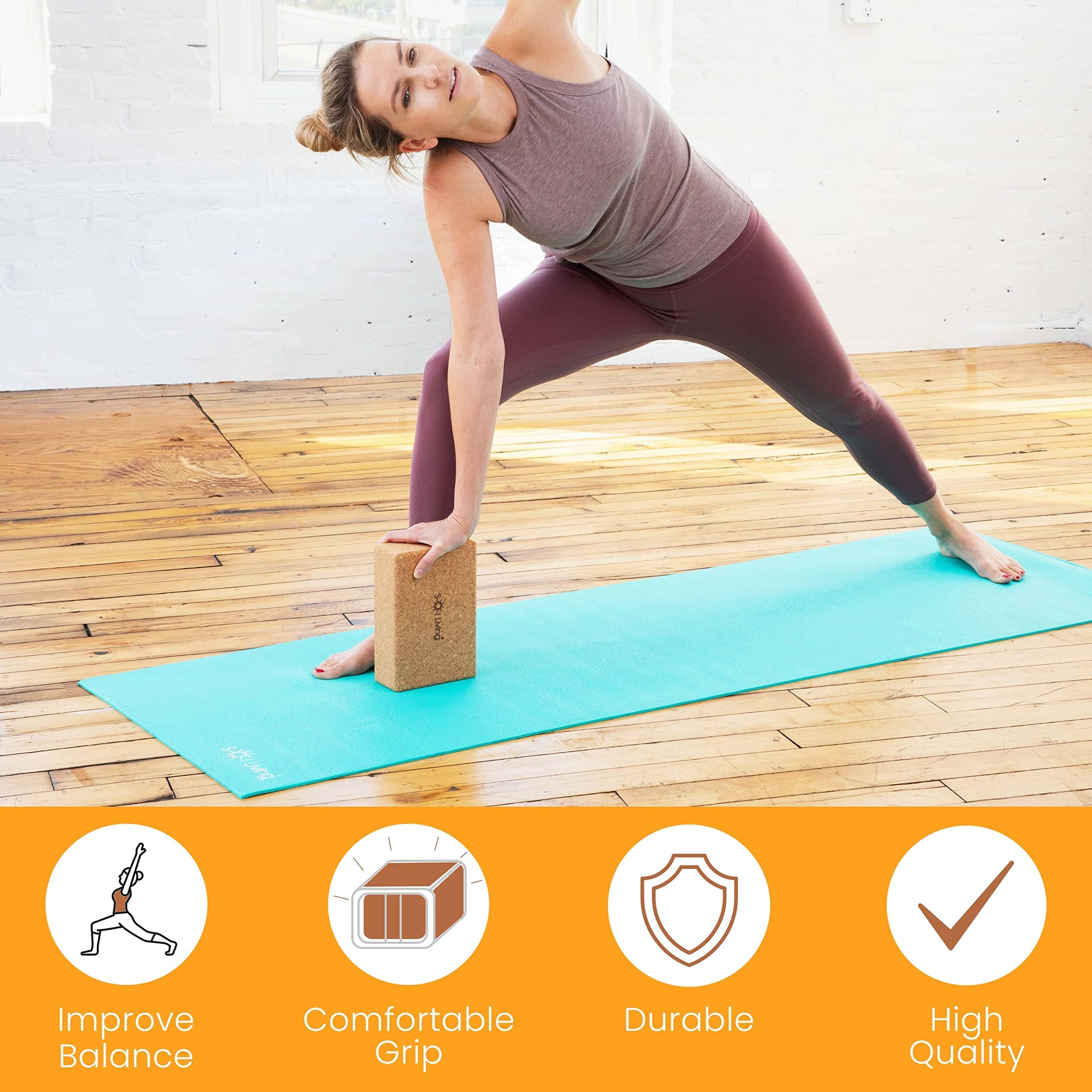 Brown Yoga Block - High-Density Brick - Cork, 3" x 6" for wholesale on Faire2