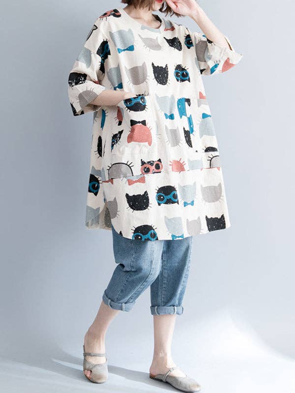 BEIGE Casual tecknad tryckt rund hals T-Shirt för wholesale på Faire2