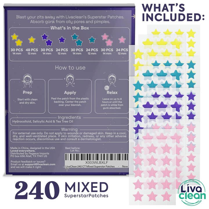 Livaclean - Wholesale Acne/Hydrocolloid Patch - 240 CT Superstar Pimple Patches Hydrocolloid Patch Spot Treatment with Salicylic Acid & Tea Tree Oil1