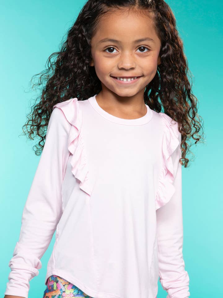 Modal Long Sleeve Ruffle Shirttail - Blush PRE-ORDER SHIPPING STARTS 9/15 for wholesale by PixieLane