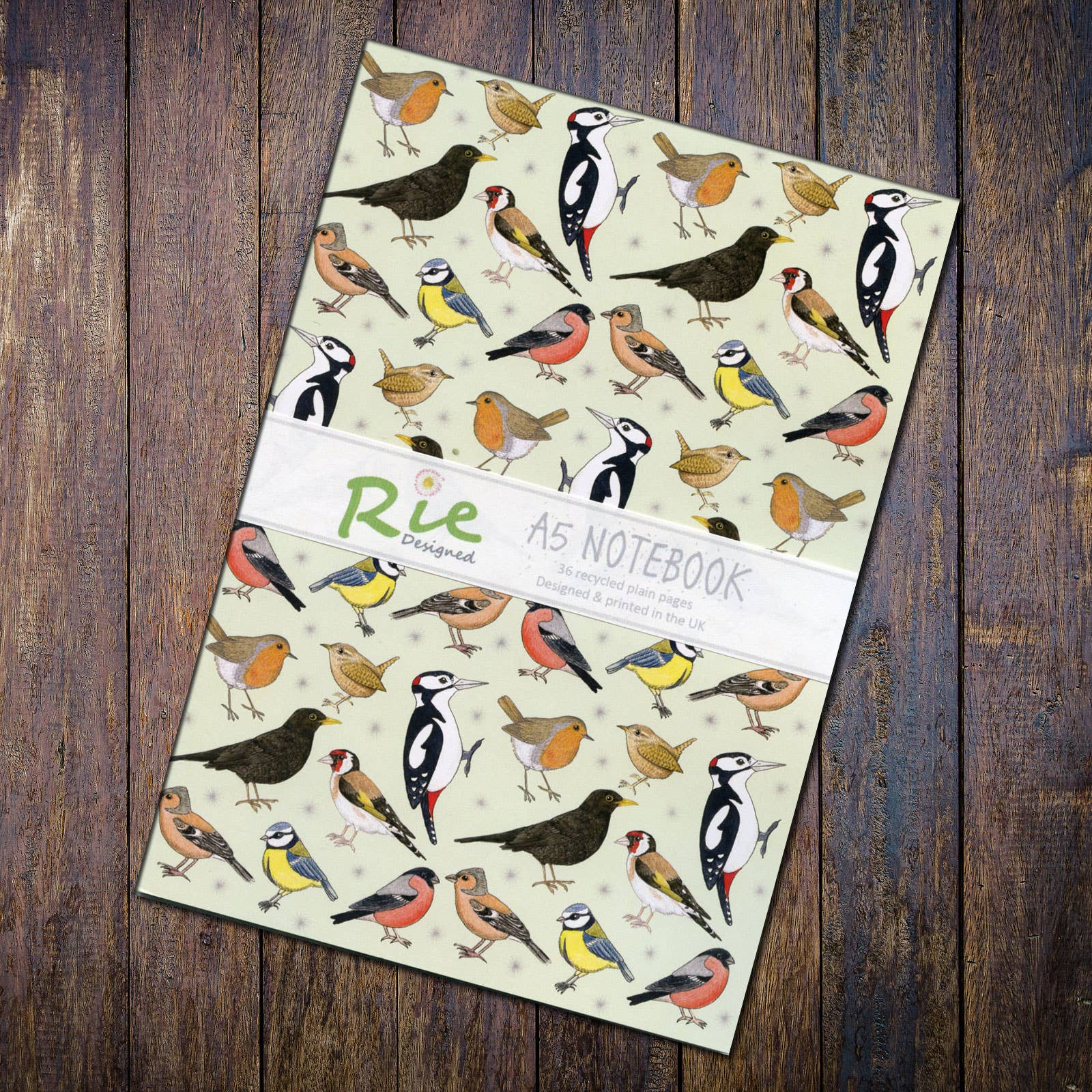 Rie Designed – wholesale Notebook – Garden Birds A5 Plain Paper Recycled Notebook7