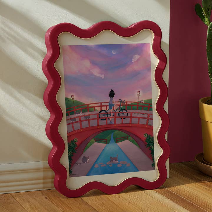 Nyaomikyu - Wholesale Art Print - Bike Sunset Cats Print1