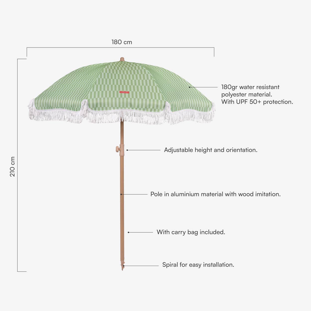 Flamingueo – wholesale Beach Umbrellas – Green-striped umbrella1
