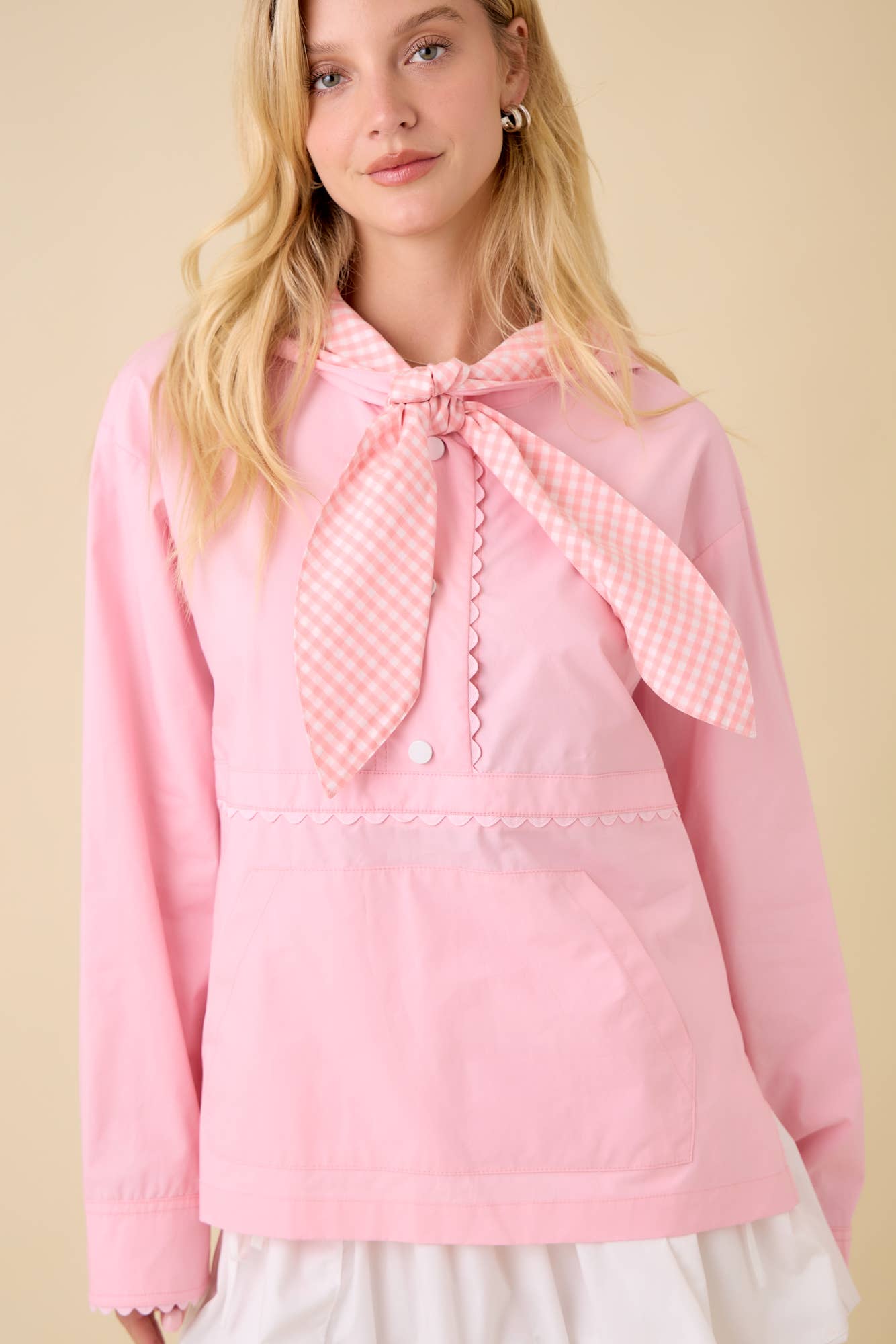 Main Strip - Wholesale Windbreaker - Women's - Windbreaker Jacket With Hoodie And Neck Tie Detail13