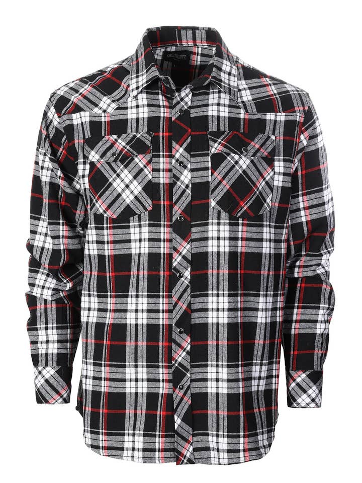 b-one inc - Wholesale Button Down Shirt - Men's - Men's Flannel Plaid Western Shirt with Snap Buttons8