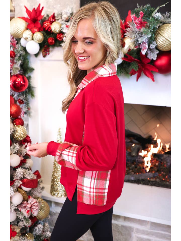 Juniper Plaid Pullover- Red for wholesale on Faire4
