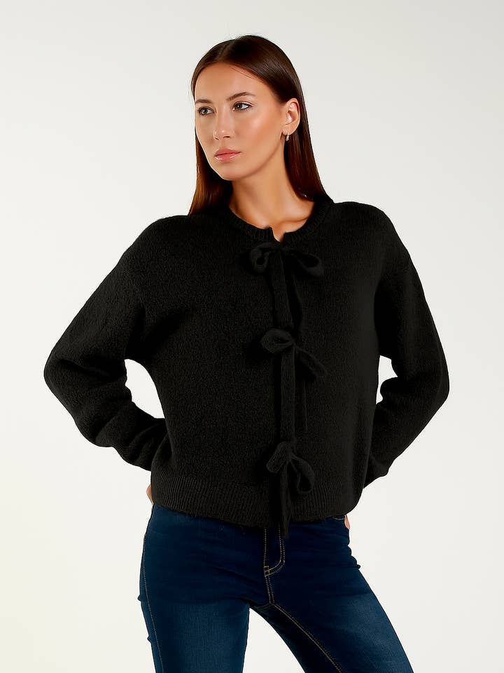 TAMBA - Wholesale Cardigan - Women's - Baby alpaca cardigan with bow closure5