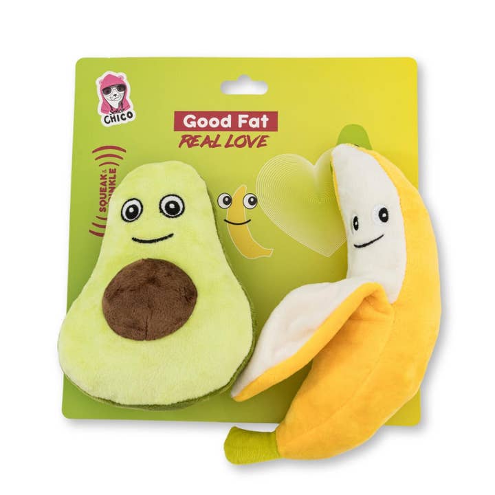 Jojo Modern Pets - Vendita all'ingrosso Peluche - Cani - Set regalo di peluche per cani con avocado e banana per Playful Paws