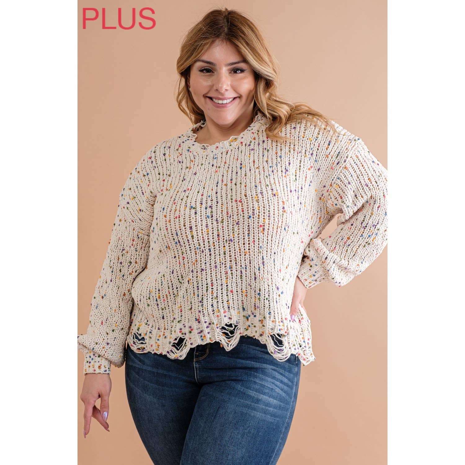 Sweet Generis – Engroshandel Pullover - Dame – PLUS CHENILLE POPCORN PLETTER NØDLIDENDE CROP SWEATER5