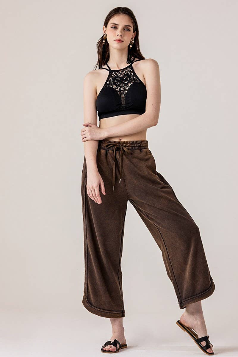 noflik - Wholesale Pants - Women's - Dolphin Tail Wide Leg Mineral Washed Pants - INP1023_11