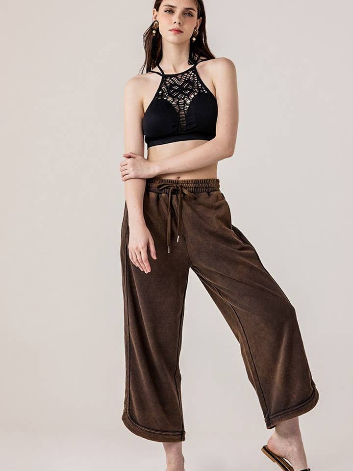 noflik - Wholesale Pants - Women's - Dolphin Tail Wide Leg Mineral Washed Pants - INP1023_11