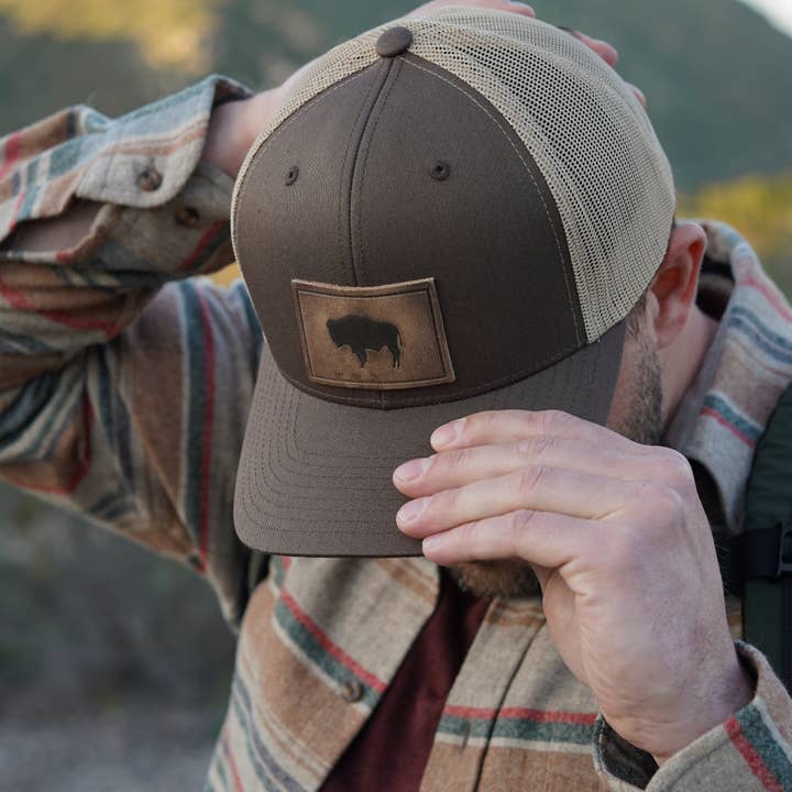 Range Leather Co. - Wholesale Trucker Hat - Unisex - Buffalo Hat - Leather Patch Trucker Cap2