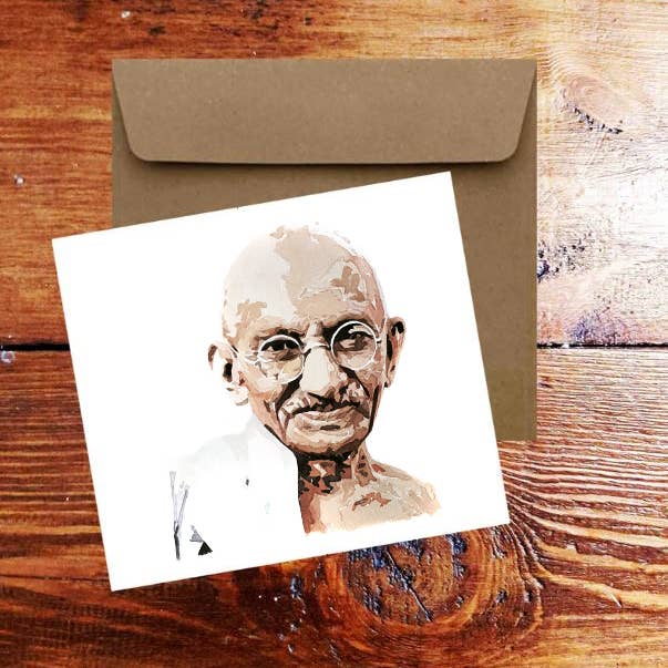Mahatma Gandhi Greeting Card .Mahatma Gandhi Watercolour art for wholesale by edswatercolours