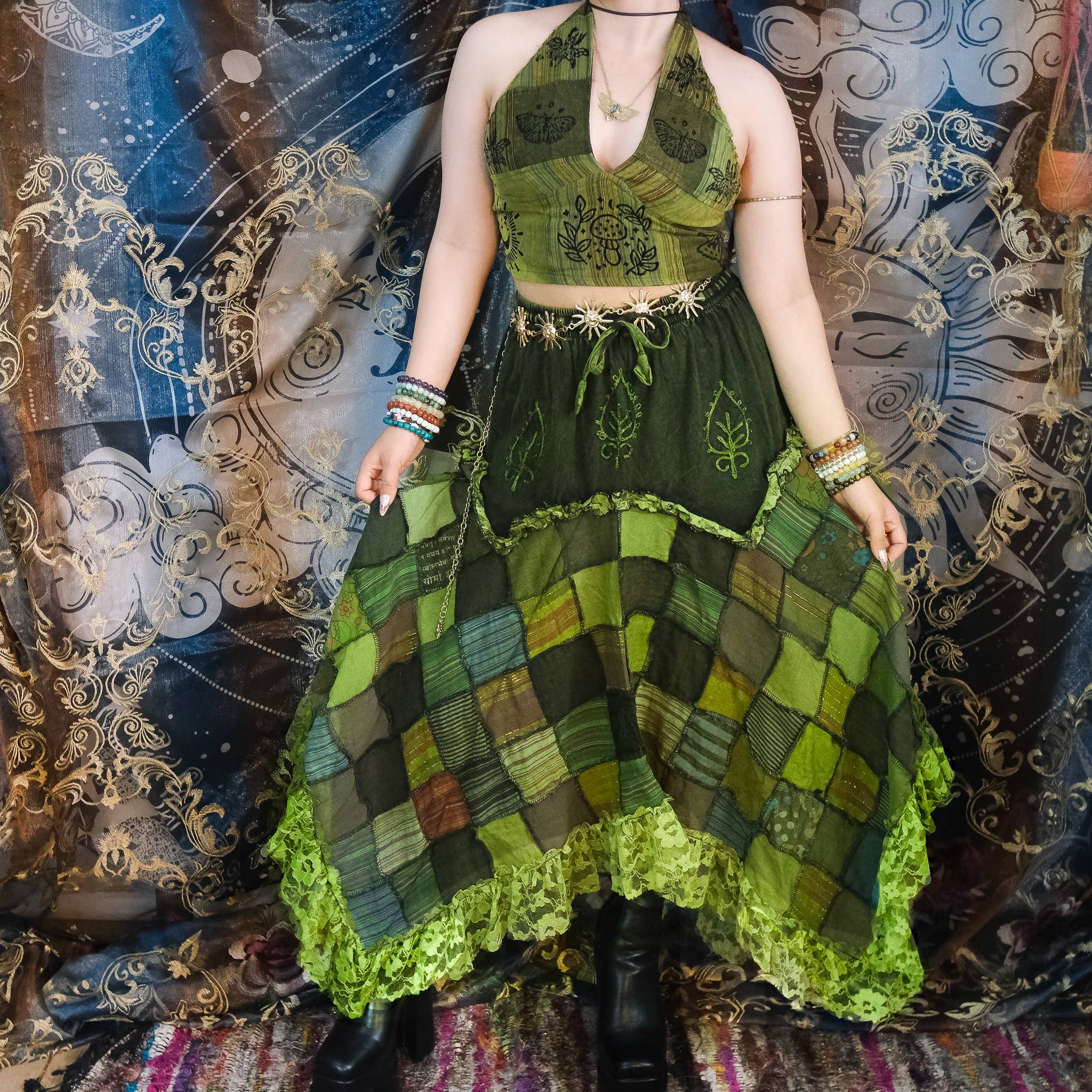 Karma Nepal Crafts - Wholesale Skirt - Women's - Patchwork Assymetrical Flowy Skirt with Lace9