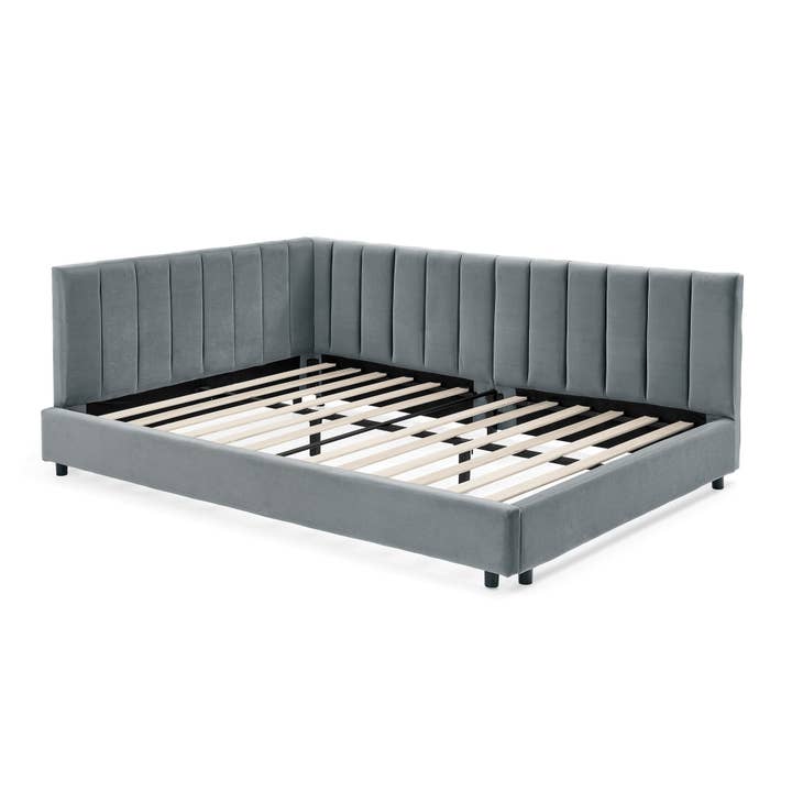 39F Inc. - Wholesale Bed - Mid-Century Full Size Tufted Bed Frame ,Gray/Beige/Black 11