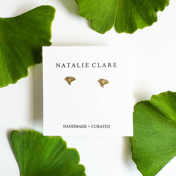 Natalie Clare Collections - Wholesale Stud/Post Earrings - Gold Ginkgo Stud Earrings1