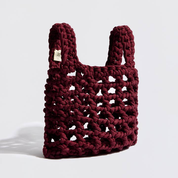 The Mama Made - Wholesale Tote Bag - Women's - “Thalia” crochet chequered wrist bag burgundy17