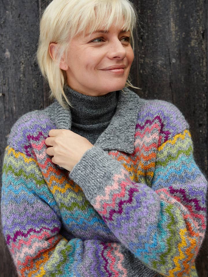 San Clemente Rainbow Stripe Wave Knit Cardigan Grey for wholesale by Pachamama Ltd