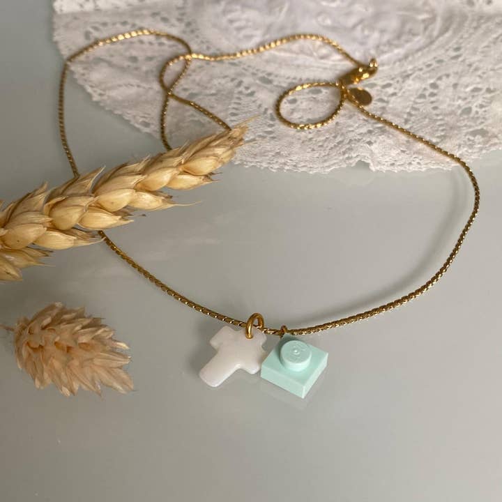 Girl's sacrament necklace - Cross and Lego - The Nuns for wholesale by Brique d'Oreille