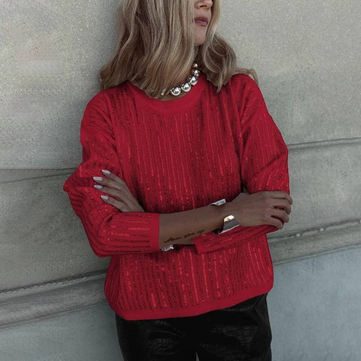 T-shirt de Manga Comprida com Lantejoulas e Bloco de Cor por atacado de MoodGold