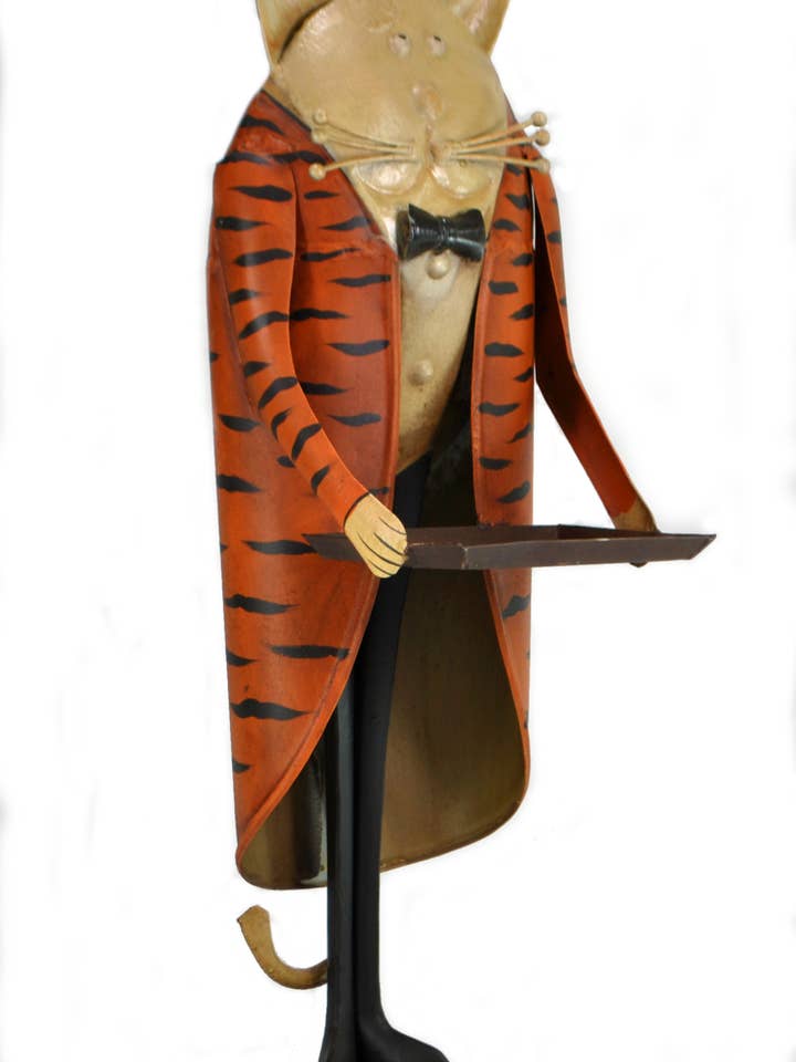 Cat Butler with tray figurine Vintage décor iron 22" for wholesale by Spectrum Home Fashions, Inc.