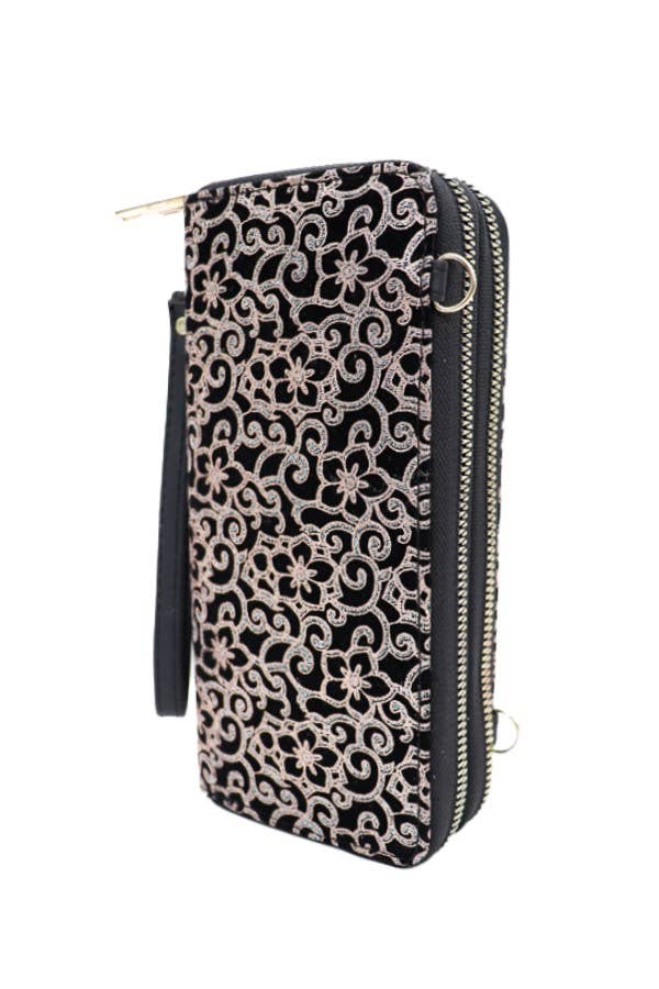 Cap Zone - Wholesale Wallet - Women's - Floral Patterned Double Zipper PU Leather Continental Wallet1