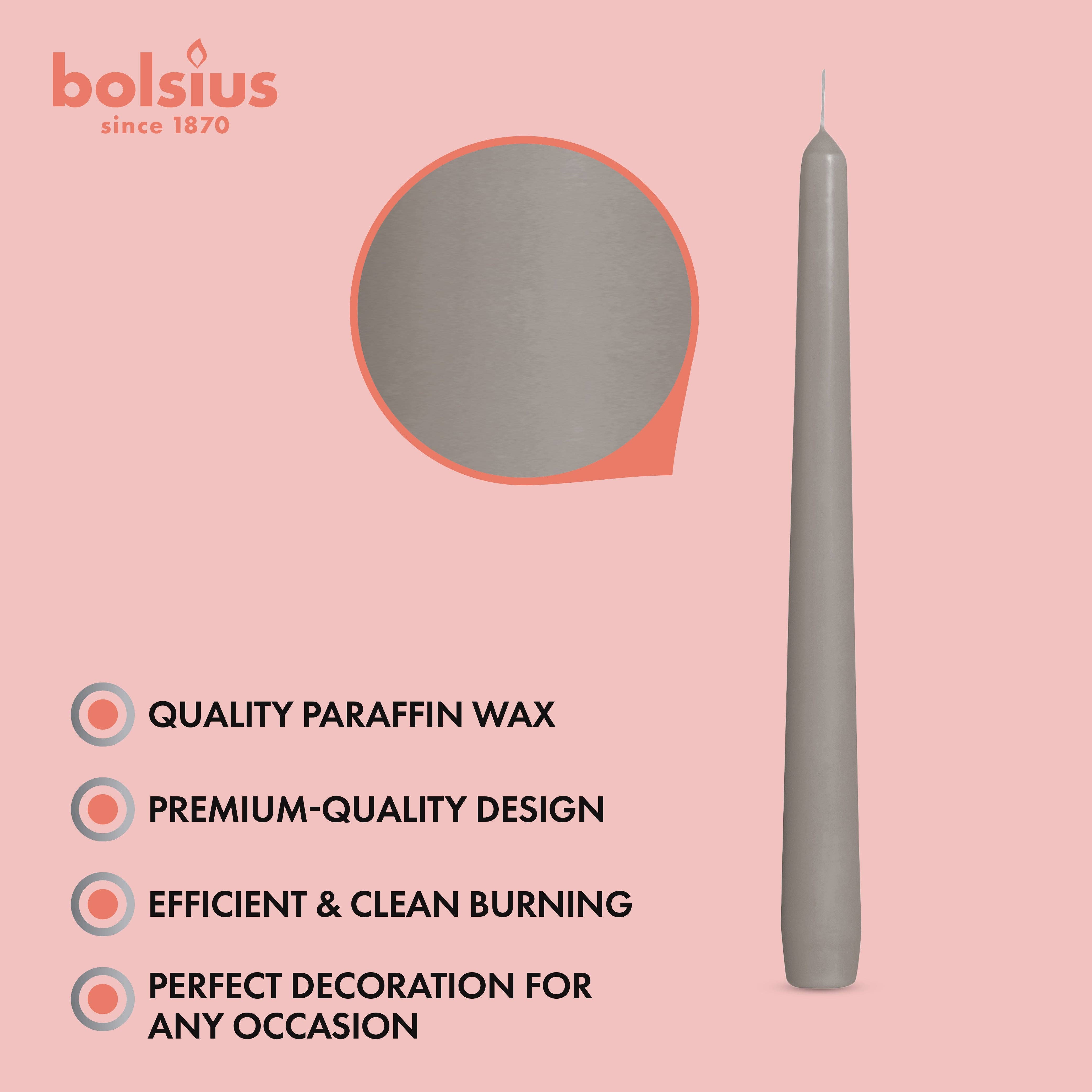 BOLSIUS – Engroshandel Stearinlys/lysestage – Høje 25 cm kegleformede lys, 10 stk. - Bryllup, dekorative, farvede og duftfri19