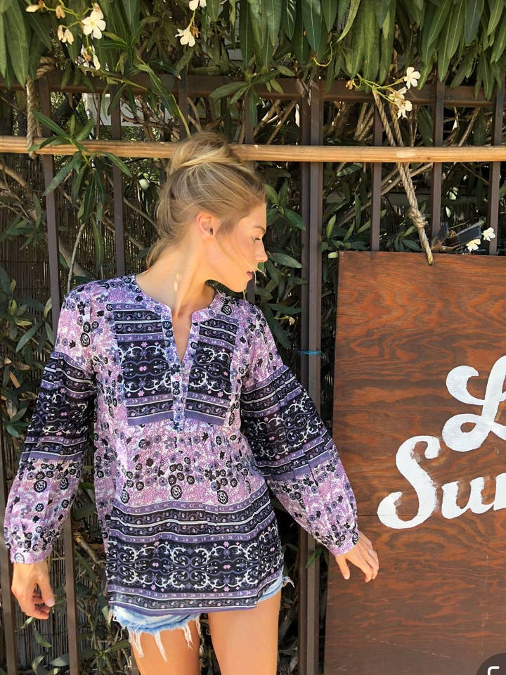 Love Printed Long Sleeves Tunic Pink for wholesale by Blue Boheme