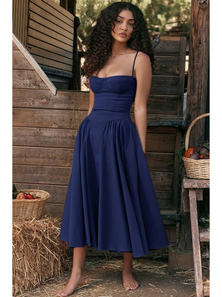 Sweetkama - Wholesale Dress - Women's - String Shoulder Solid & Floral Ladies Dress 2552851