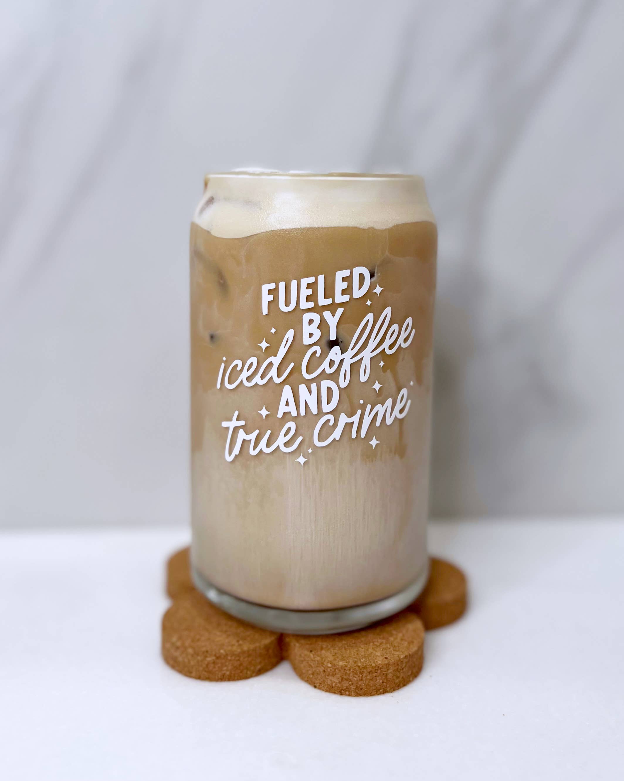 Electric Feels Company - Wholesale Drinking Glass/Cup - Fueled by Iced Coffee + True Crime | Modern Coffee Glass0