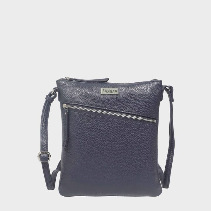 Assots London - Vente Sac à bandoulière – femme - Sac à bandoulière en cuir véritable souple « ROSY » bleu marine à grain de galets