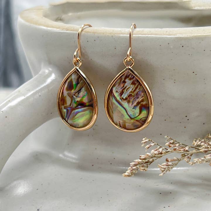 Sela+Sage – wholesale Dangle earrings – Lightweight Paua Shell Drop Earrings, Bezel Teardrops GF2